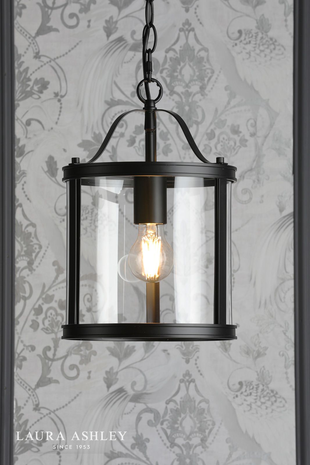 Laura Ashley Harrington Pendant Matt Black and Glass