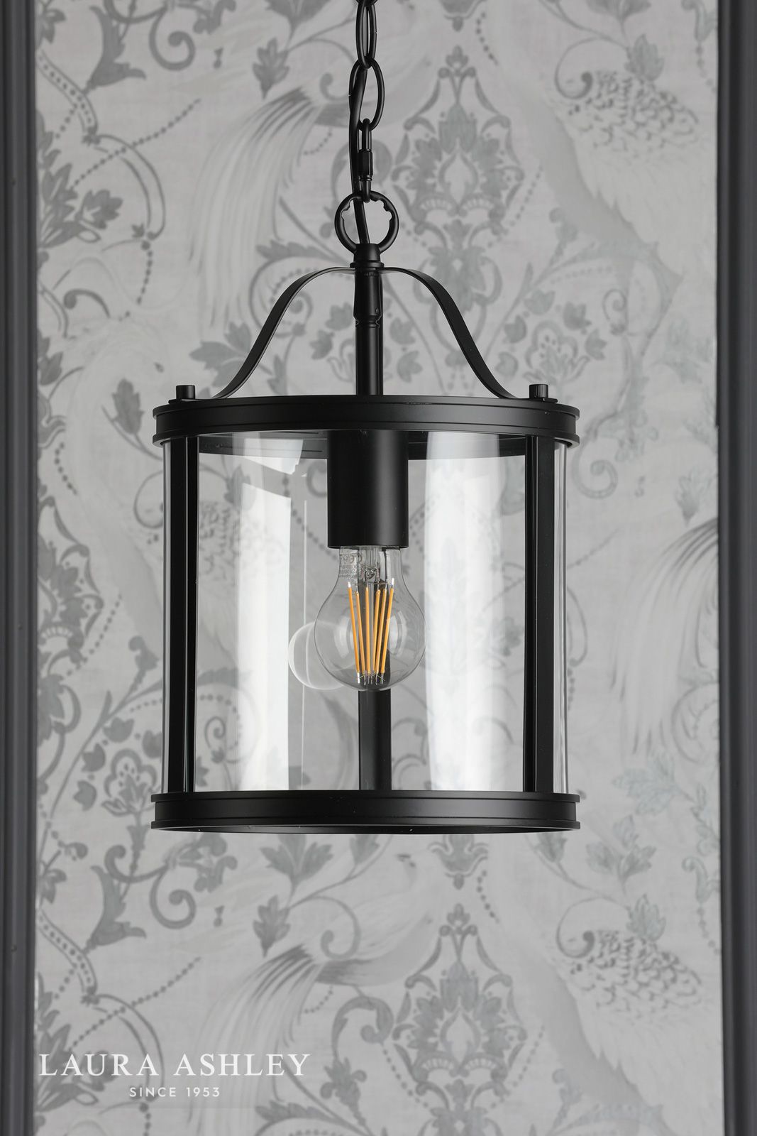 Laura Ashley Harrington Pendant Matt Black and Glass