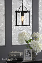 Laura Ashley Harrington Pendant Matt Black and Glass