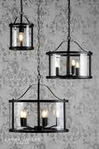 Laura Ashley Harrington Pendant Matt Black and Glass