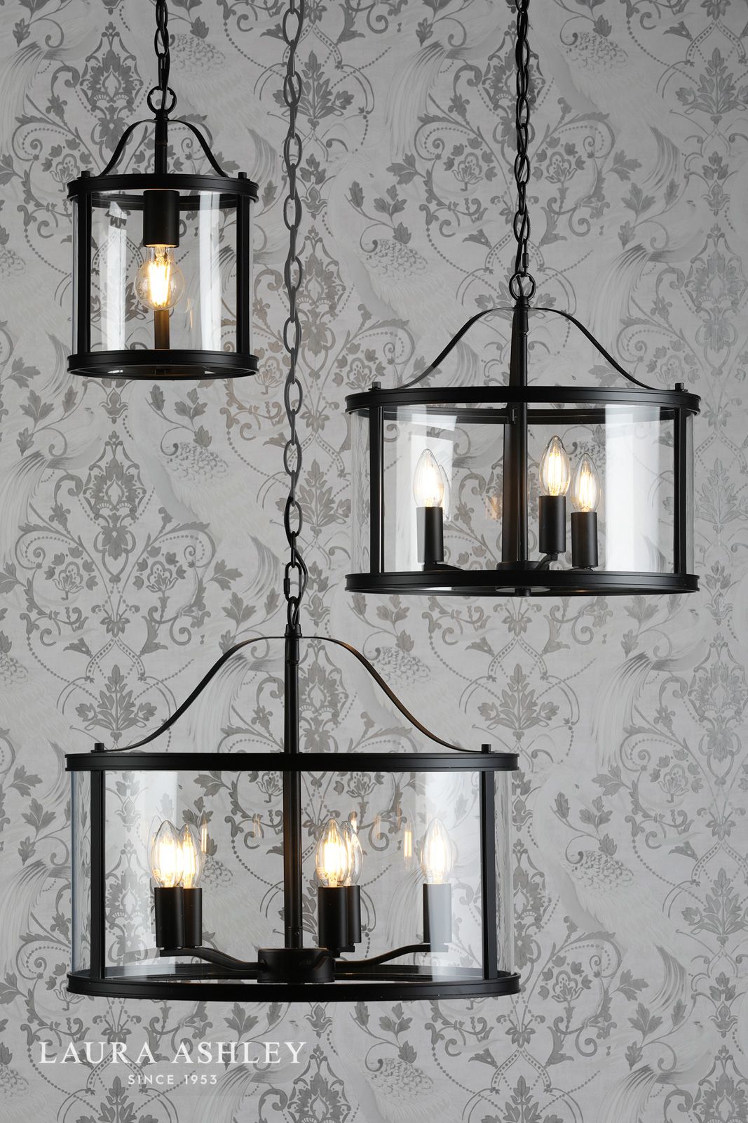 Laura Ashley Harrington Pendant Matt Black and Glass