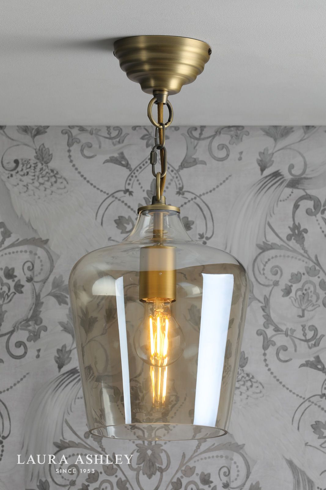 Laura Ashley Ockley Pendant Antique Brass and Champagne Glass