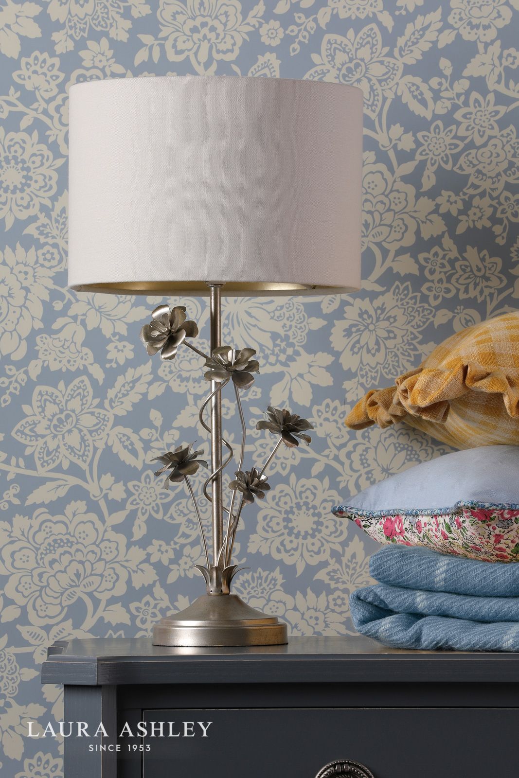 Laura Ashley Lyndale Table Lamp Distressed Silver Leaf With Shade