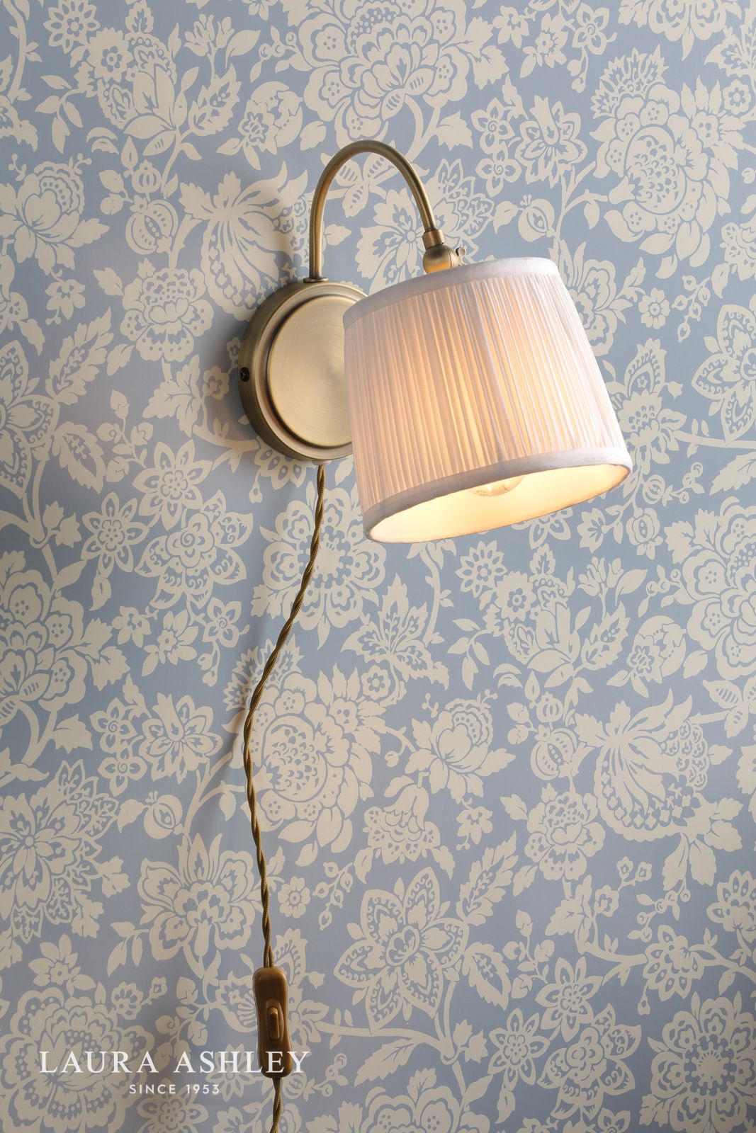 Laura Ashley Hemsley Plugged Wall Light Antique Brass With Shade