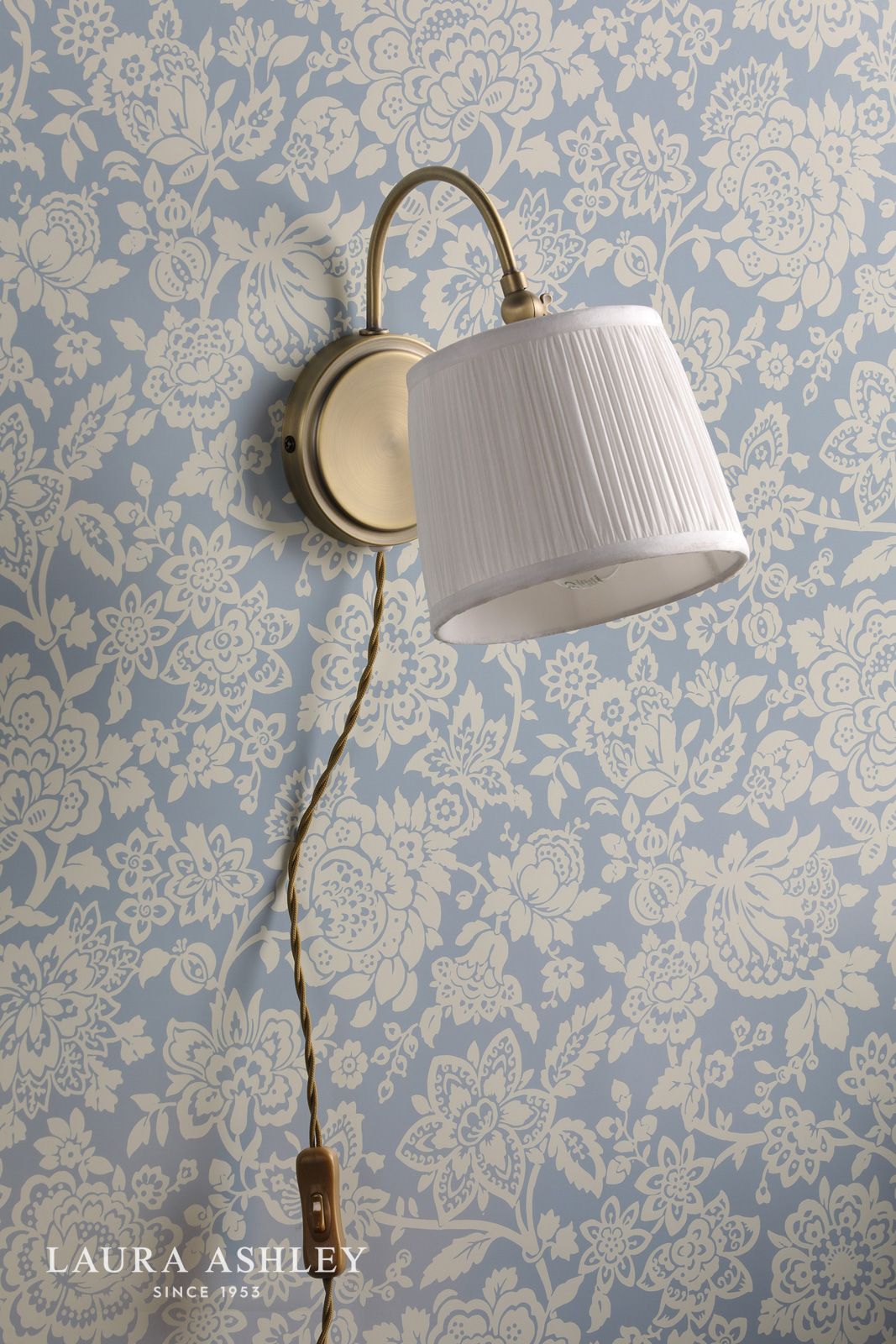 Laura Ashley Hemsley Plugged Wall Light Antique Brass With Shade