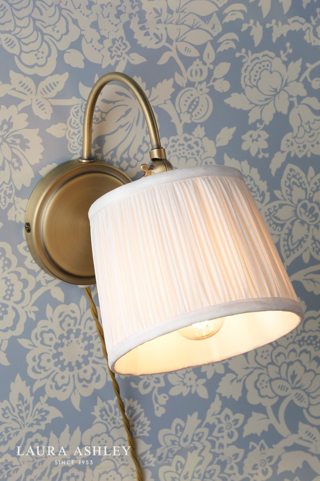 Laura Ashley Hemsley Plugged Wall Light Antique Brass With Shade