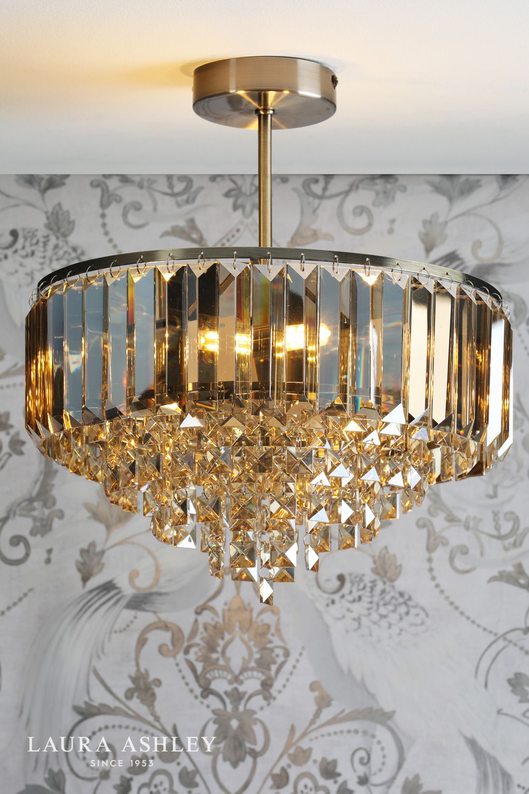 Laura Ashley Vienna 3 Light Semi-Flush Champagne Crystal and Antique Brass