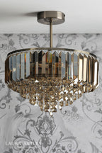 Laura Ashley Vienna 3 Light Semi-Flush Champagne Crystal and Antique Brass