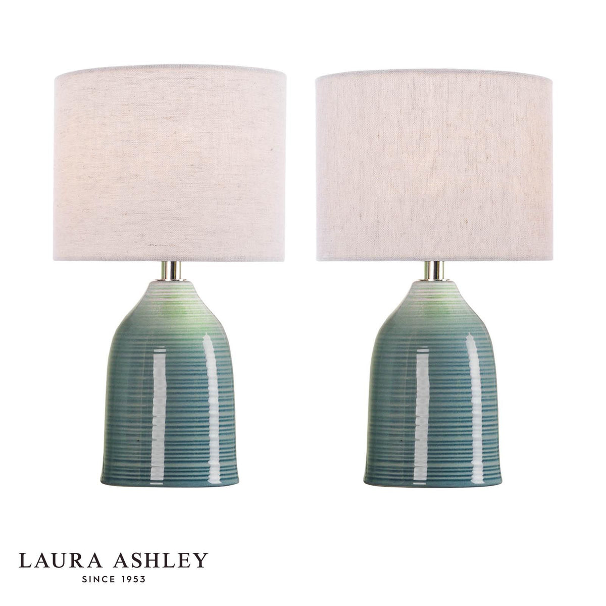 Laura Ashley Penny Twin Pack Table Lamp Blue With Shade