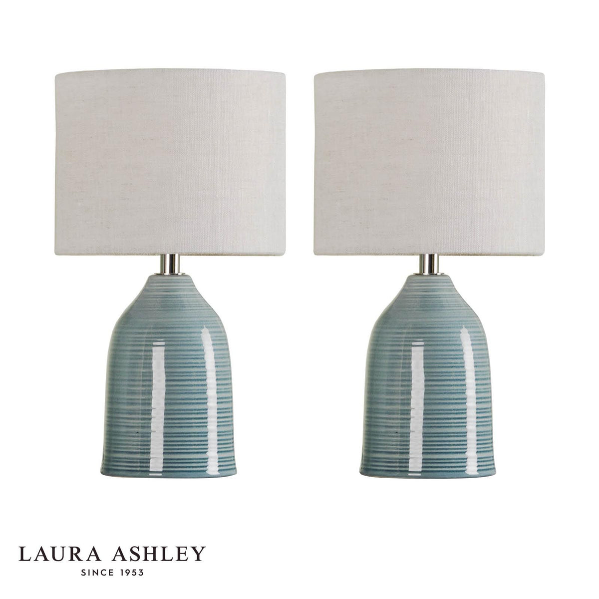 Laura Ashley Penny Twin Pack Table Lamp Blue With Shade