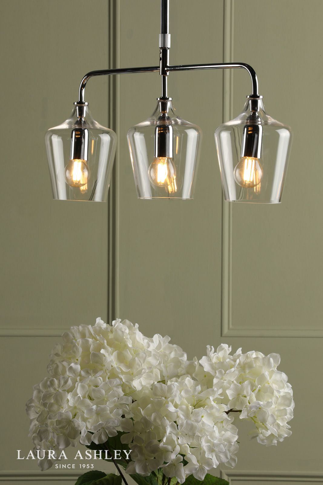 Laura Ashley Ockley 3 Light Bar Pendant Polished Chrome and Glass