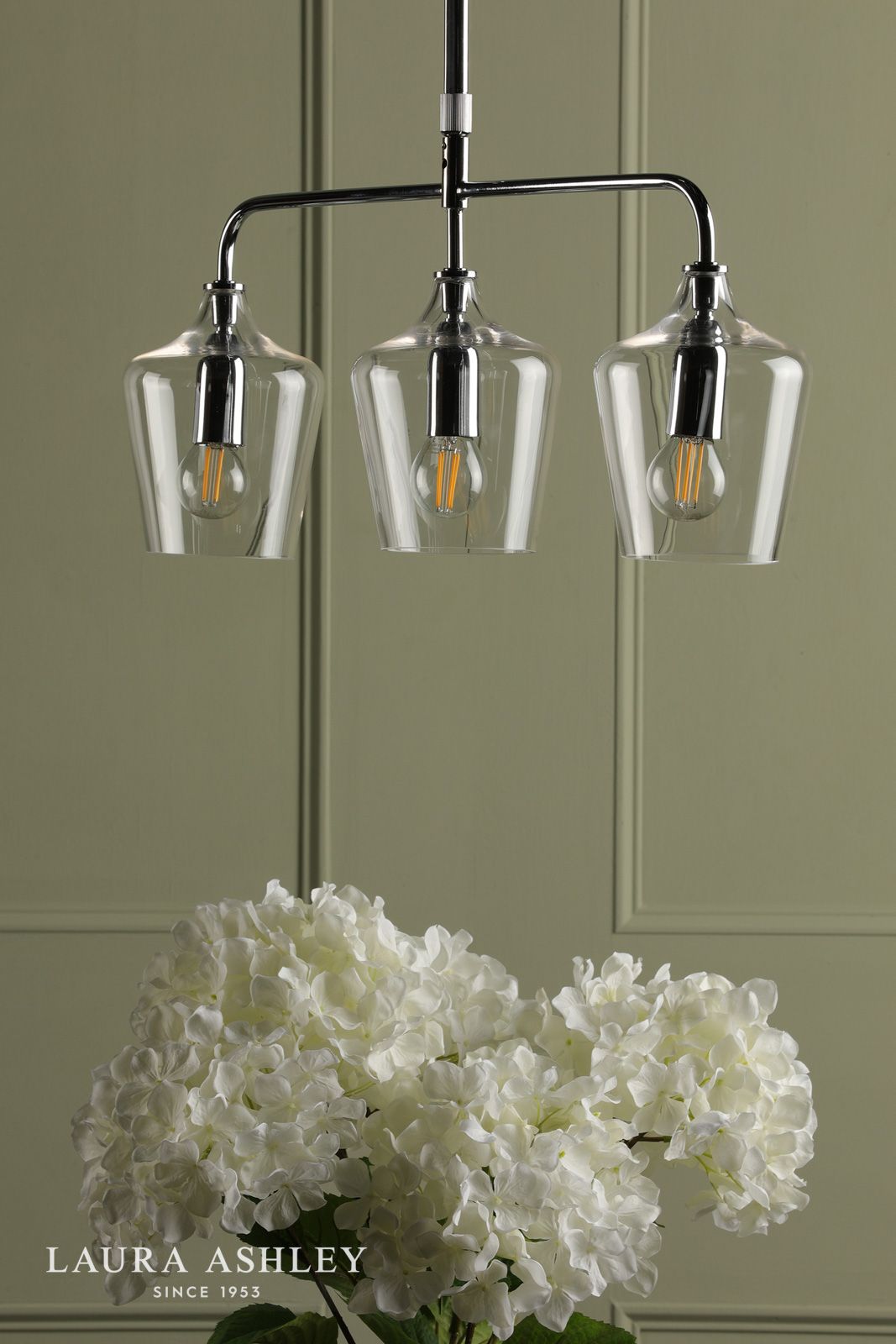 Laura Ashley Ockley 3 Light Bar Pendant Polished Chrome and Glass