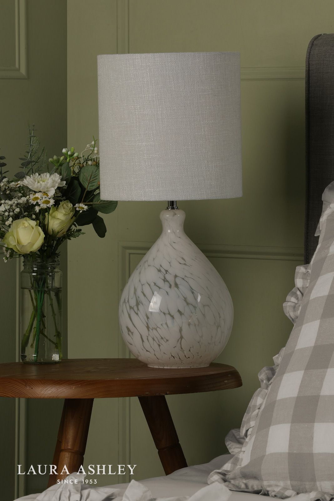 Laura Ashley Confetti Table Lamp White Glass and Polished Chrome With Shade