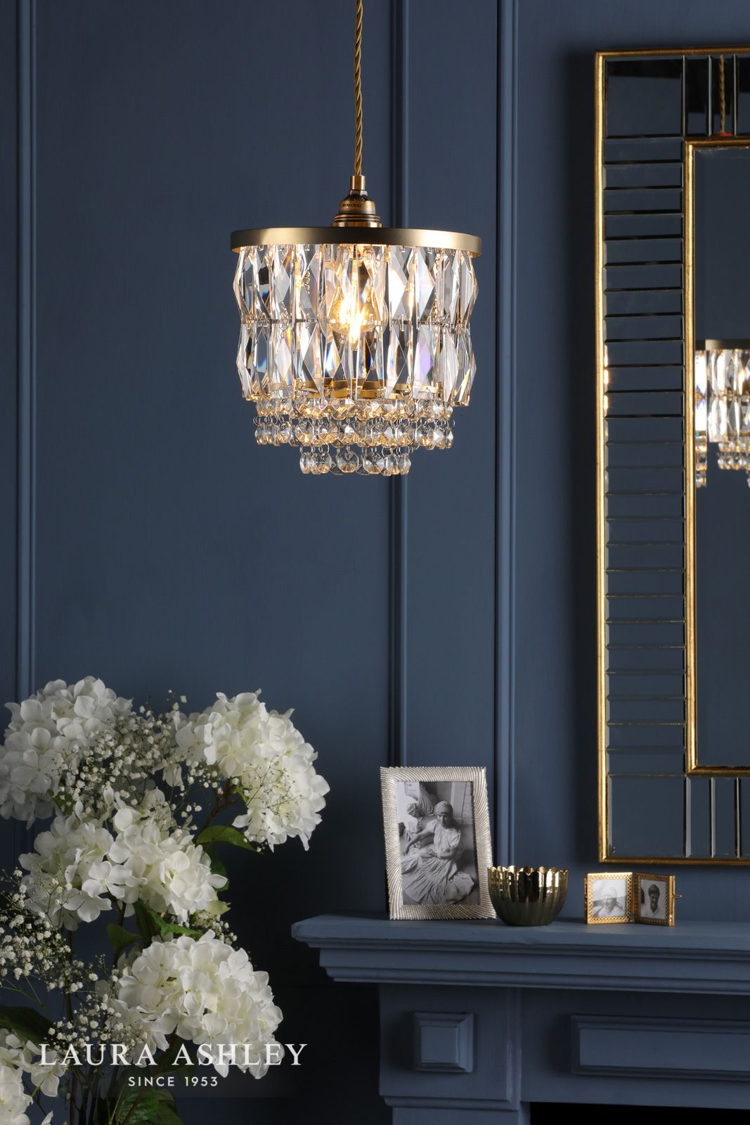 Laura Ashley Rhosill Easy Fit Pendant Crystal and Matt Antique Brass