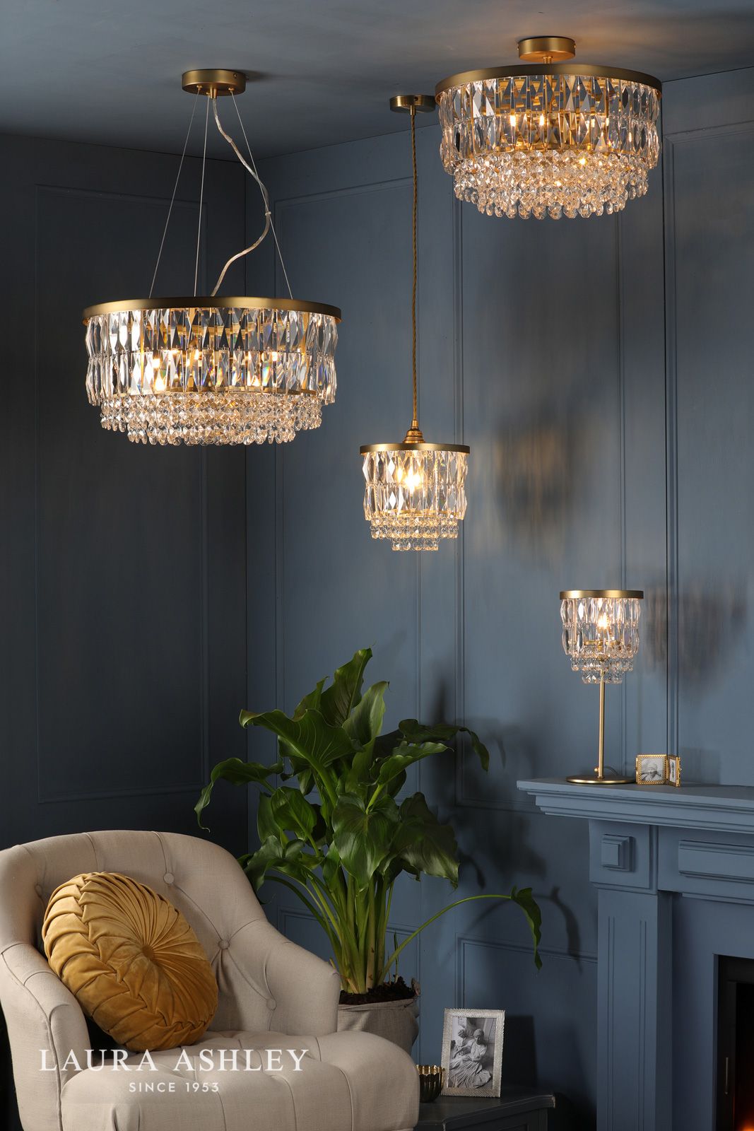 Laura Ashley Rhosill Easy Fit Pendant Crystal and Matt Antique Brass