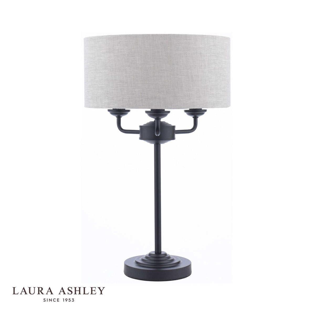 Laura Ashley Sorrento 3 Light Table Lamp Matt Black and Natural With Shade