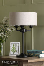 Laura Ashley Sorrento 3 Light Table Lamp Matt Black and Natural With Shade