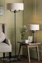 Laura Ashley Sorrento 3 Light Table Lamp Matt Black and Natural With Shade