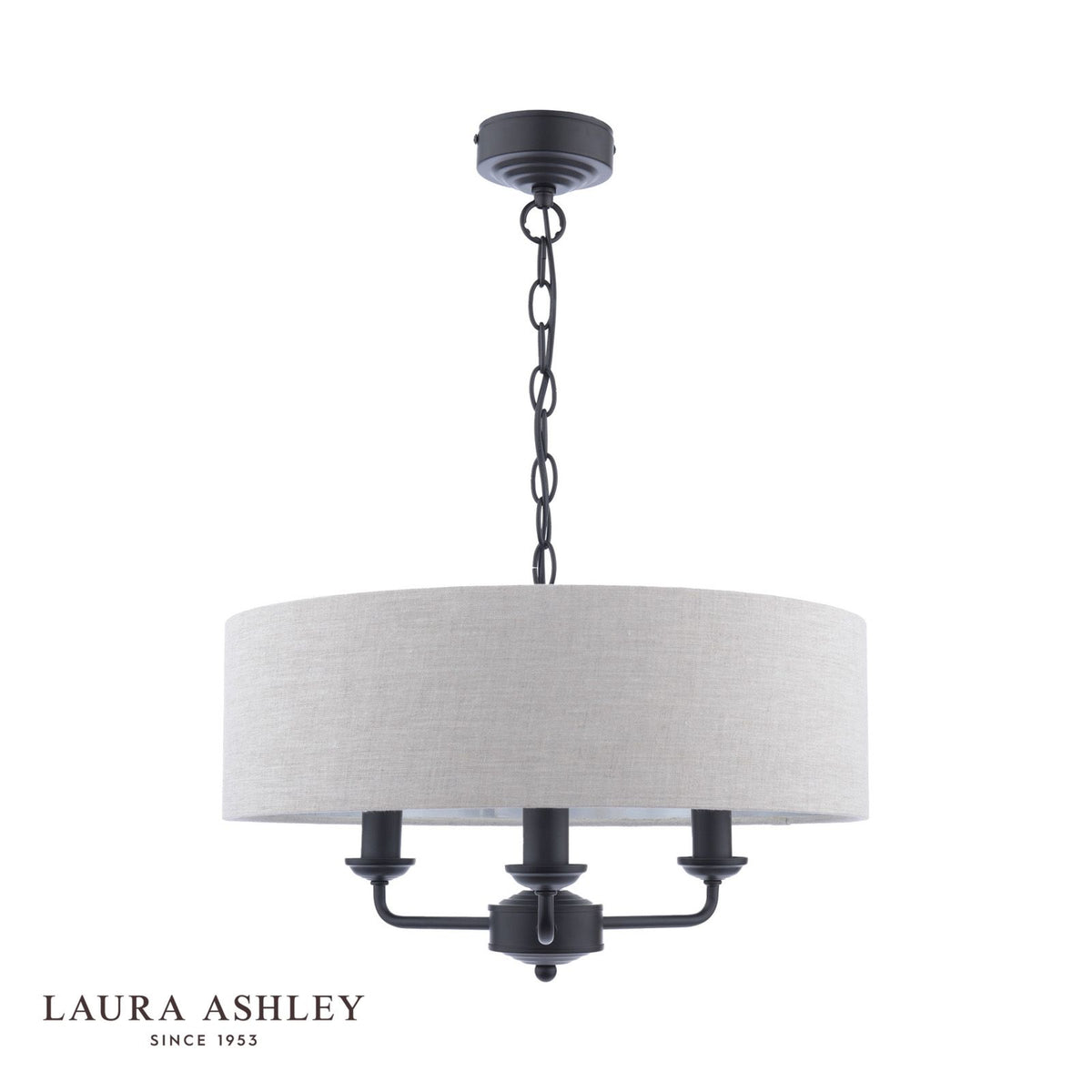 Laura Ashley Sorrento 3 Light Shadelier Matt Black and Natural With Shade