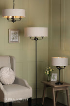 Laura Ashley Sorrento 3 Light Shadelier Matt Black and Natural With Shade