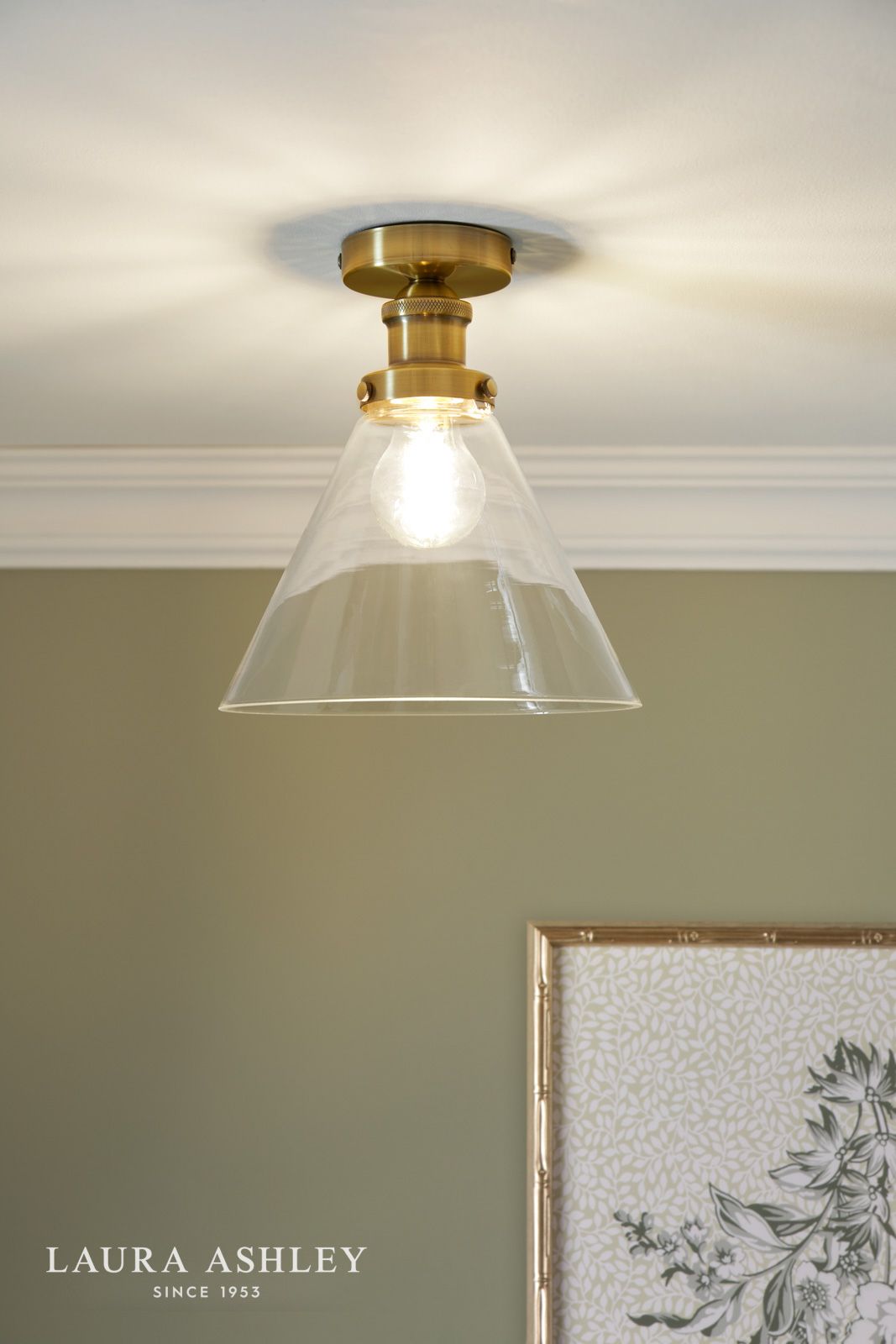 Laura Ashley Isaac Semi-Flush Antique Brass and Glass