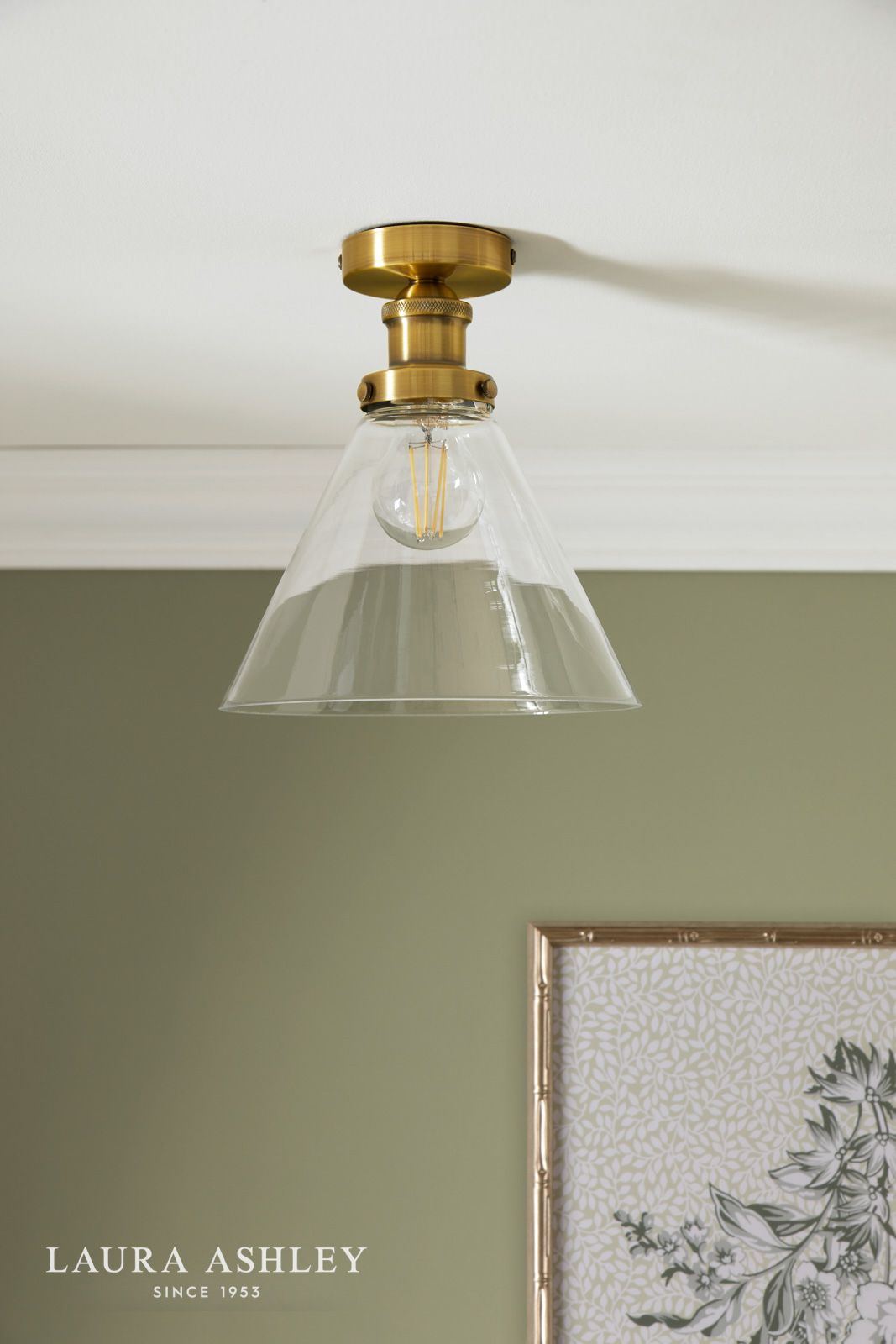 Laura Ashley Isaac Semi-Flush Antique Brass and Glass