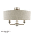 Laura Ashley Sorrento 3 Light Semi-Flush Satin Nickel and Natural With Shade