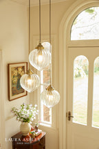 Laura Ashley Whitham 3 Light Cluster Pendant Antique Brass and Ribbed Glass