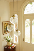 Laura Ashley Whitham 3 Light Cluster Pendant Antique Brass and Ribbed Glass