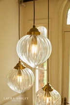 Laura Ashley Whitham 3 Light Cluster Pendant Antique Brass and Ribbed Glass