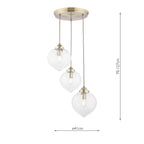 Laura Ashley Whitham 3 Light Cluster Pendant Antique Brass and Ribbed Glass
