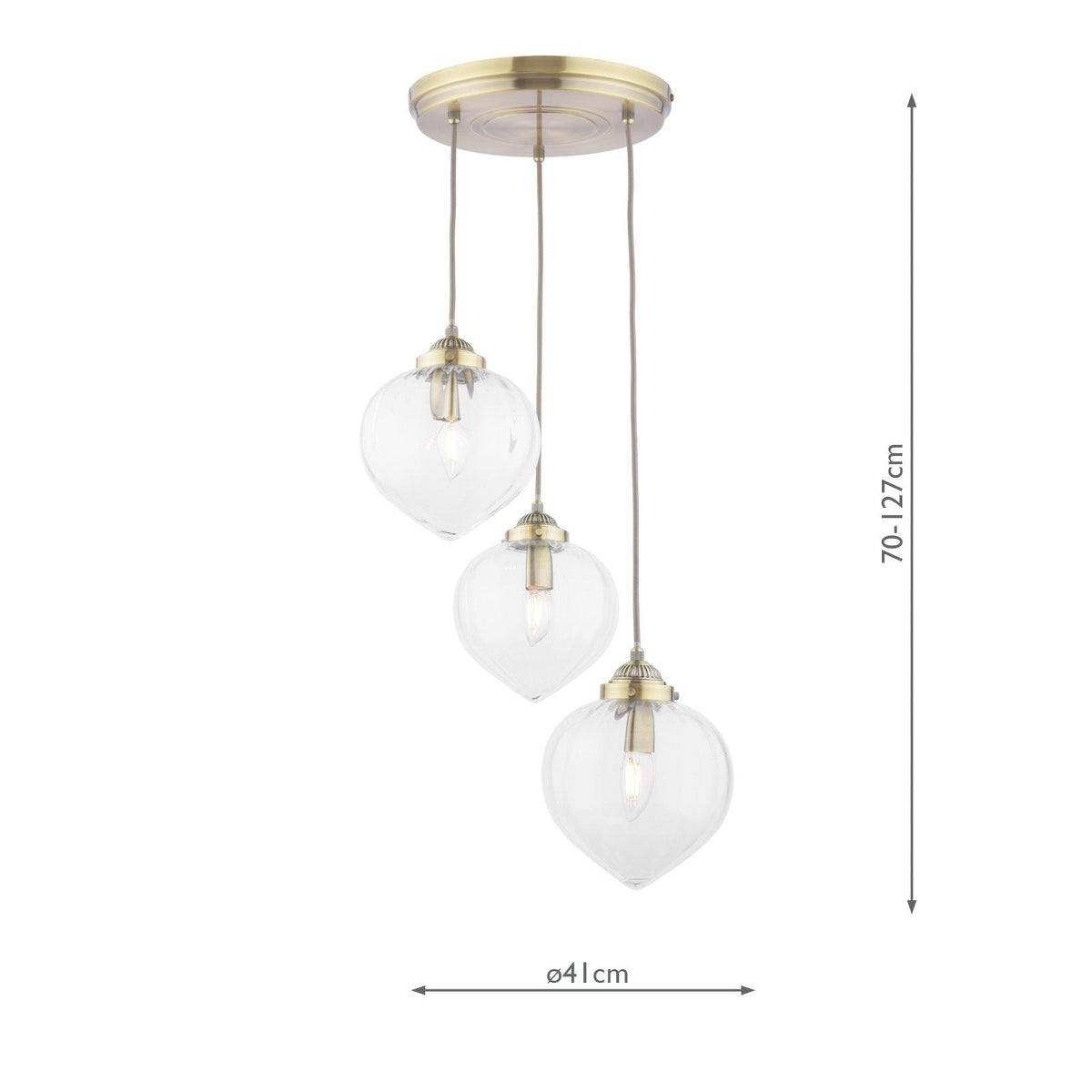 Laura Ashley Whitham 3 Light Cluster Pendant Antique Brass and Ribbed Glass