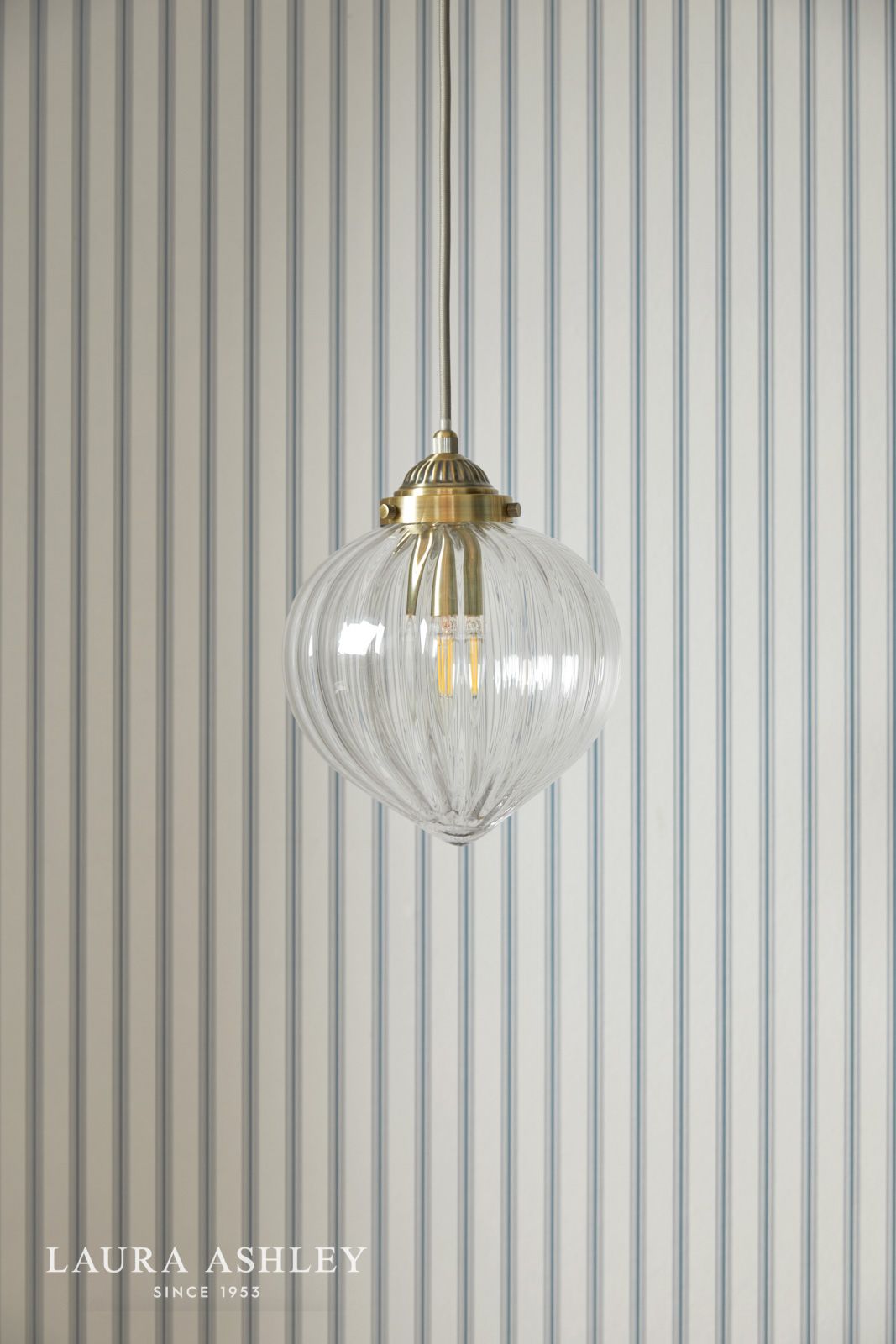 Laura Ashley Whitham Pendant Antique Brass and Ribbed Glass