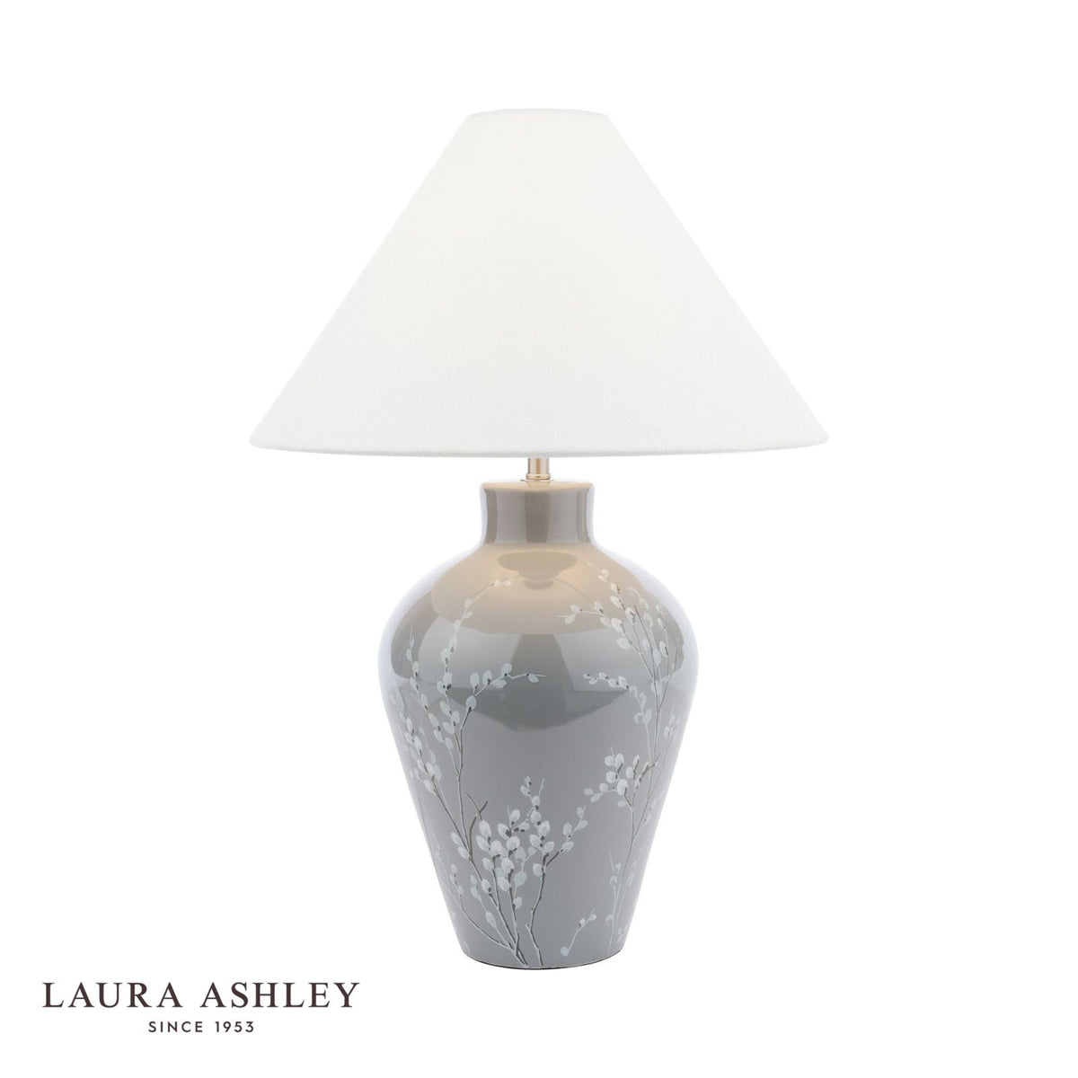 Laura Ashley Pussywillow Table Lamp Grey Ceramic and Polished Nickel With Shade