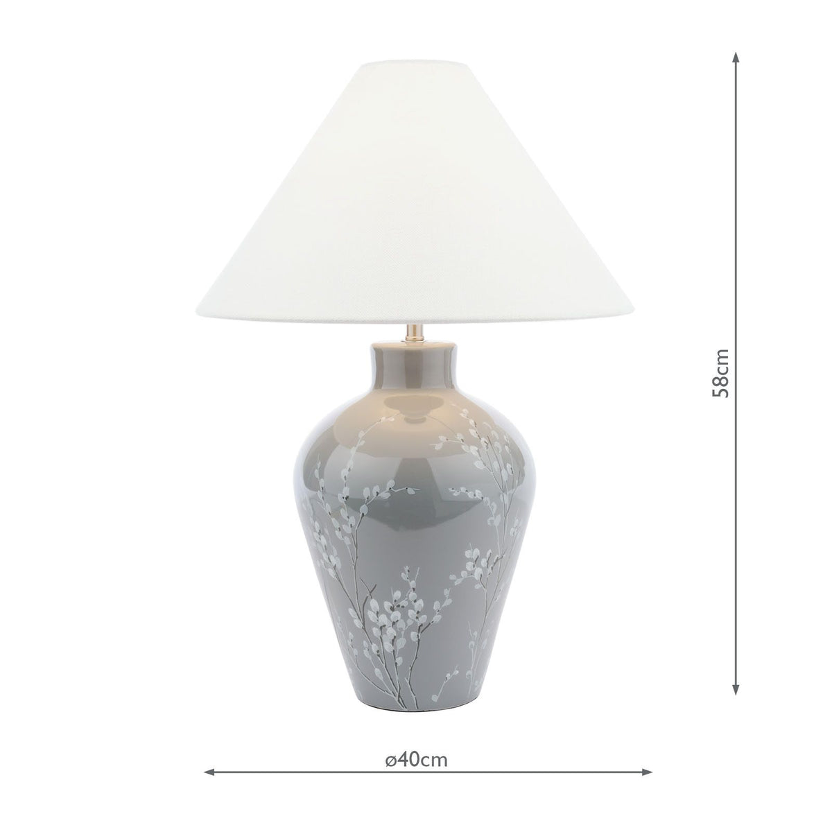 Laura Ashley Pussywillow Table Lamp Grey Ceramic and Polished Nickel With Shade