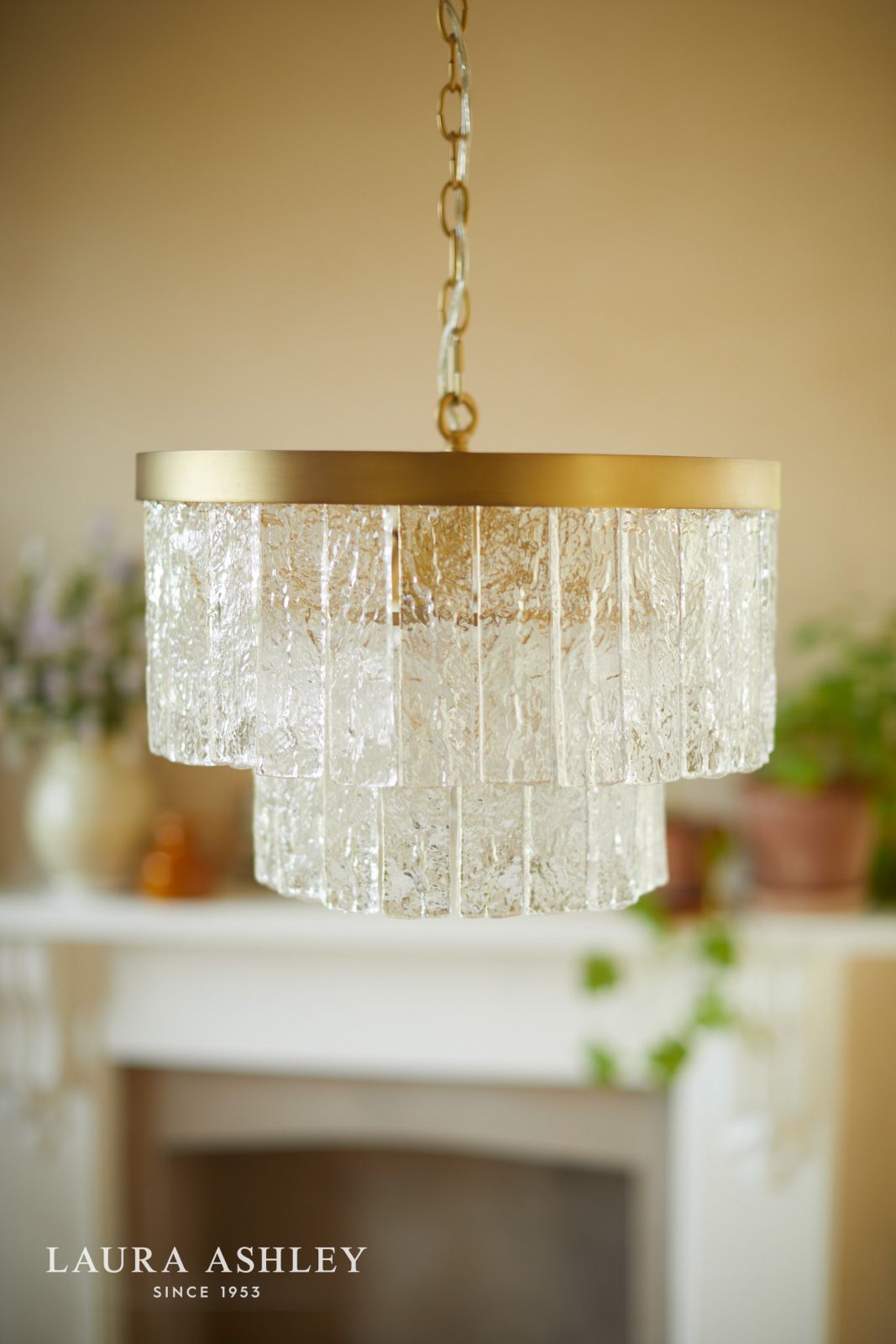 Laura Ashley Durnsford 4 Light Pendant Matt Antique Brass and Textured Glass