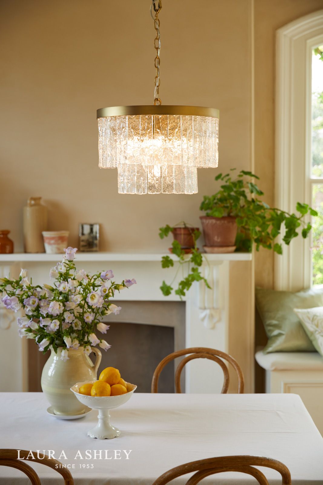 Laura Ashley Durnsford 4 Light Pendant Matt Antique Brass and Textured Glass