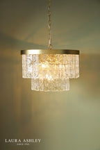 Laura Ashley Durnsford 4 Light Pendant Matt Antique Brass and Textured Glass