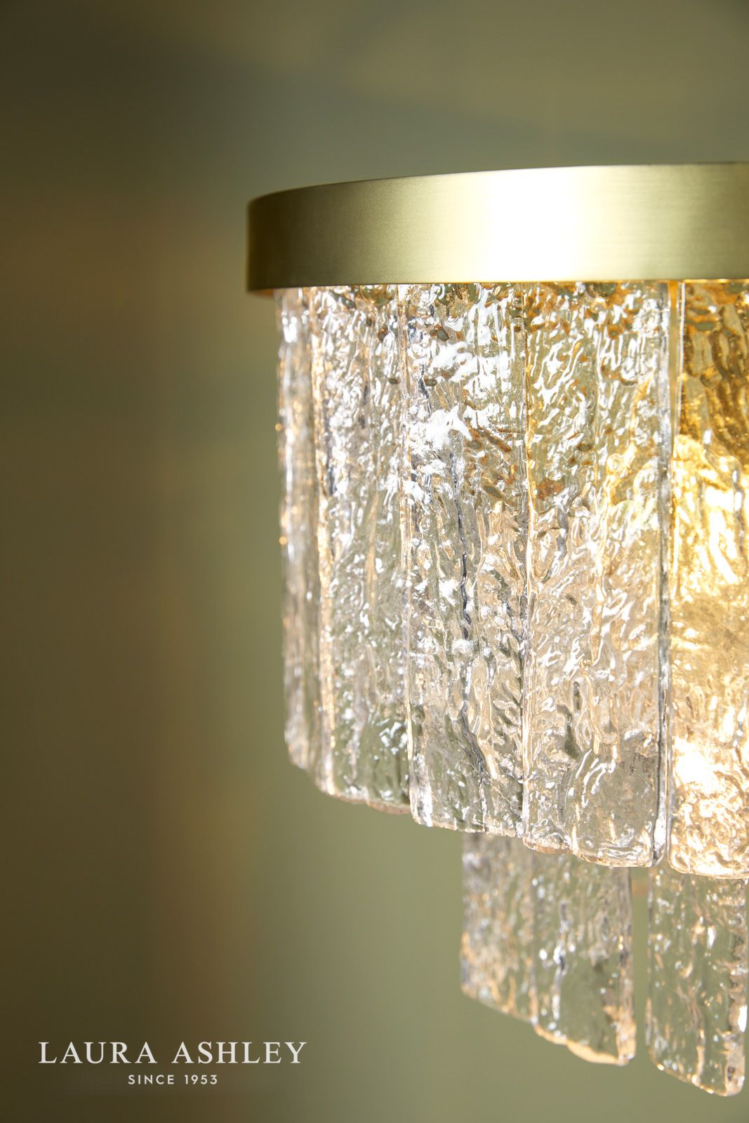 Laura Ashley Durnsford 4 Light Pendant Matt Antique Brass and Textured Glass
