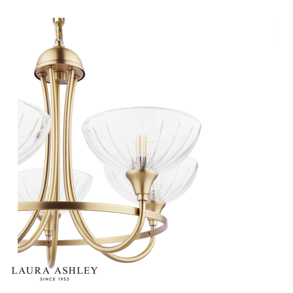 Laura Ashley Wellham 5 Light Armed Pendant Antique Brass and Ribbed Glass