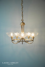Laura Ashley Wellham 5 Light Armed Pendant Antique Brass and Ribbed Glass