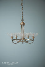 Laura Ashley Wellham 5 Light Armed Pendant Antique Brass and Ribbed Glass