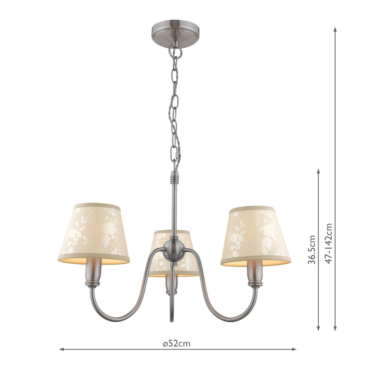 Laura Ashley Westbourne 3 Light Armed Pendant Polished Pewter With Shade
