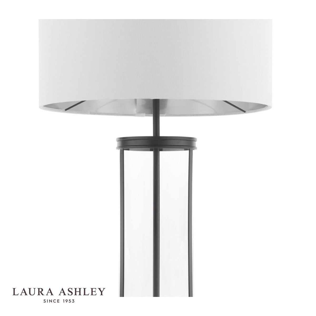 Laura Ashley Harrington Large Table Lamp Matt Black and Glass With Shade