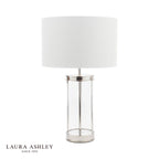 Laura Ashley Harrington Small Table Lamp Polished Nickel and Glass With Shade