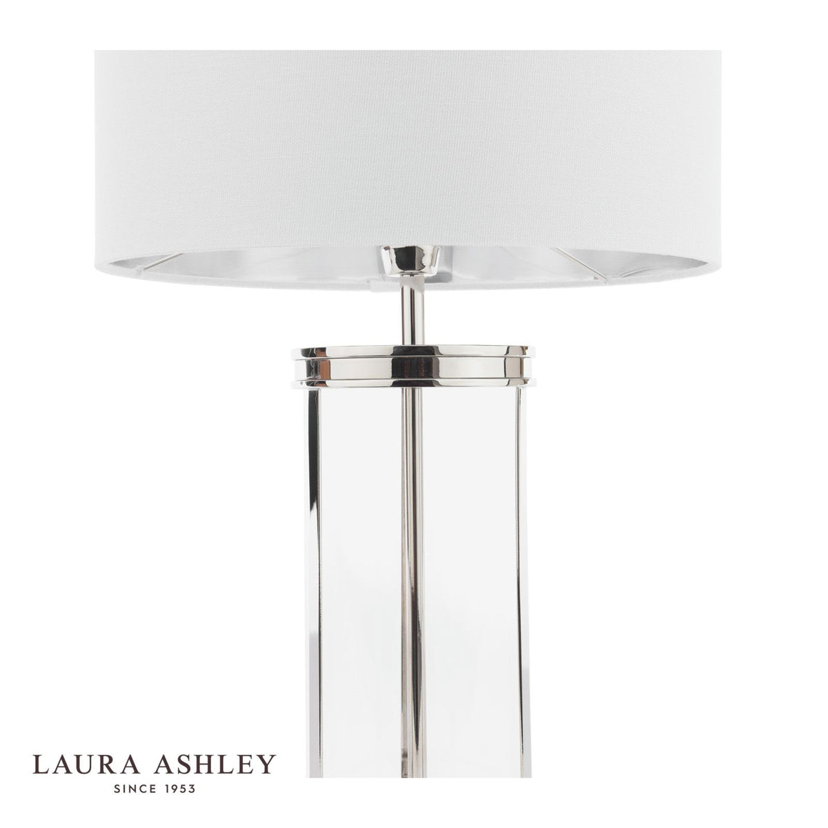 Laura Ashley Harrington Small Table Lamp Polished Nickel and Glass With Shade