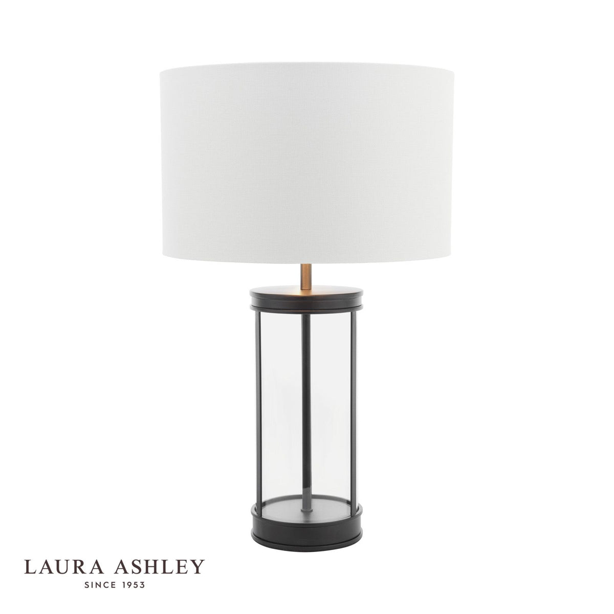 Laura Ashley Harrington Small Table Lamp Matt Black and Glass With Shade