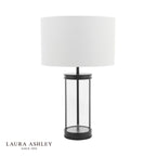 Laura Ashley Harrington Small Table Lamp Matt Black and Glass With Shade