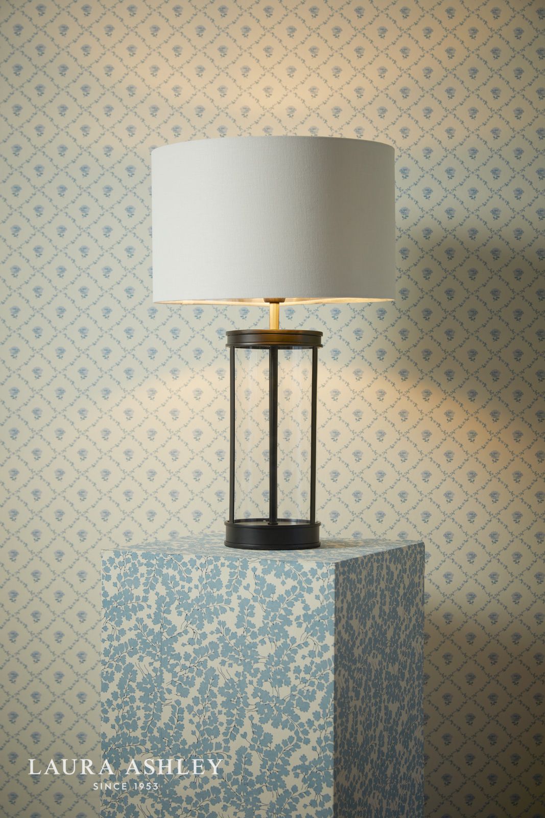 Laura Ashley Harrington Small Table Lamp Matt Black and Glass With Shade