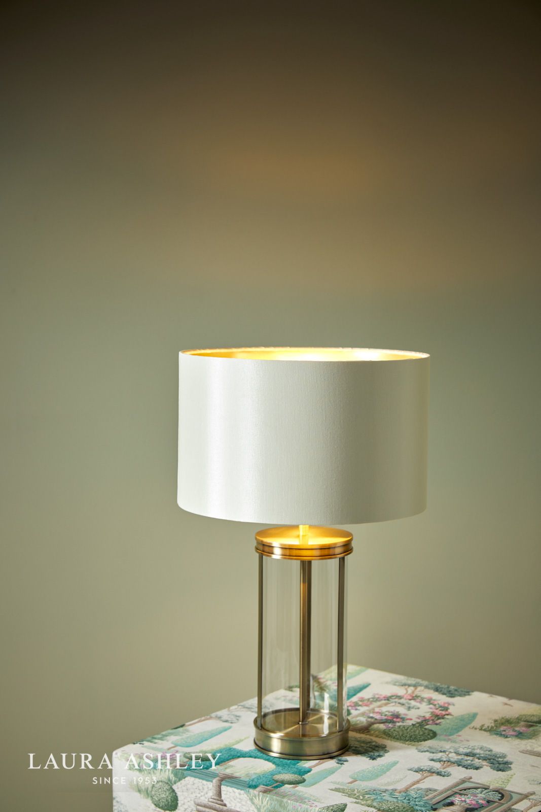 Laura Ashley Harrington Small Table Lamp Antique Brass and Glass With Shade